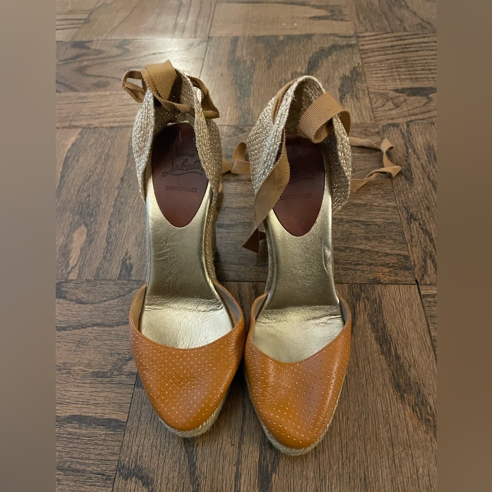 Louboutin espadrilles. Size 6 (36). Tan leather.